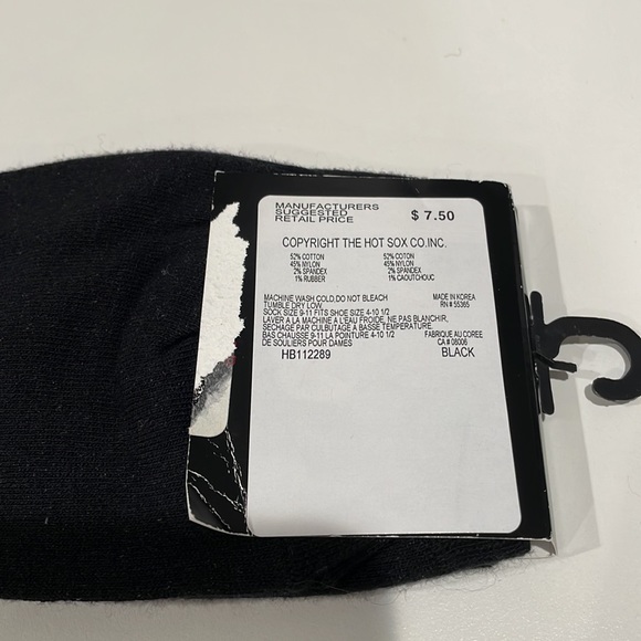 Hot Sox black ankle socks with pink flowers. NWT - Picture 2 of 3